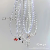 kpop charm pearl love cherry pendant necklace for women cute party wedding y2k accessories free shipping items
