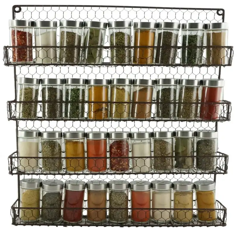 

Tier Metal Spice Rack Wall Mount Kitchen Spices Organizer Pantry Cabinet Hanging Herbs Seasoning Jars Storage Closet Door Cupboa