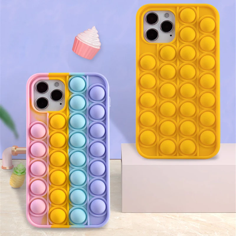 

Relive Stress Phone Case For Iphone 11 12 13 Pro X XR XS Max 6 6s 7 8 Plus SE2 Pop Fidget Toys Bubble Soft Silicone Phone Case