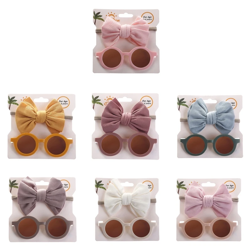 

2 шт./компл. набор милых мультяшных детских солнцезащитных очков для путешествий Детские очки эластичная повязка на голову с бантом