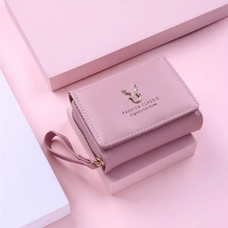 Fashion Antler Metal Women's Wallet Short Coin Purse Ladies High Capacity Card Holder PU Leather Female Money Clip