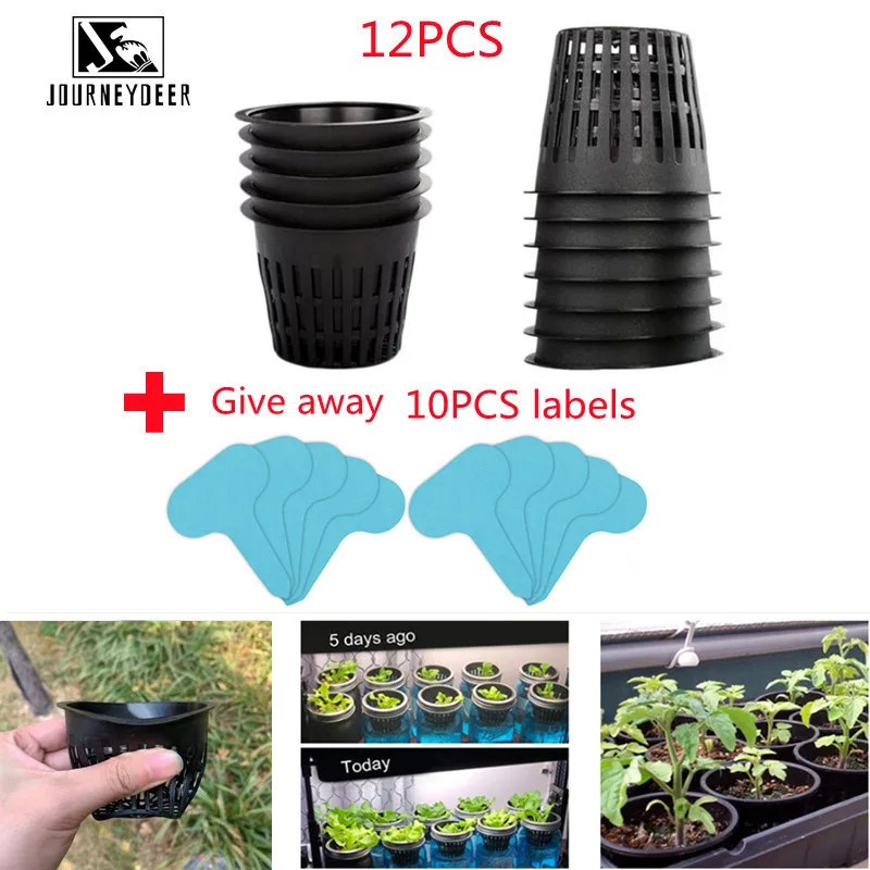 

8.3x6.5cm12Pcs +10 labels Hydroponic colonization Mesh Pot Net Cup Basket Hydroponic Planting Grow Clone Nursery Plant Soilless