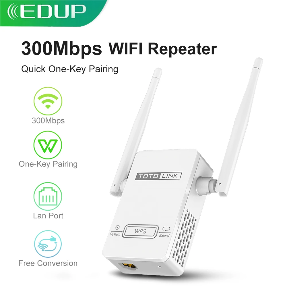 EDUP 300Mbps WiFi Repeater Wireless Extender 2*4dBi HighGain Antenna WiFi Router Wifi Signal Amplifier Network Conversion Router