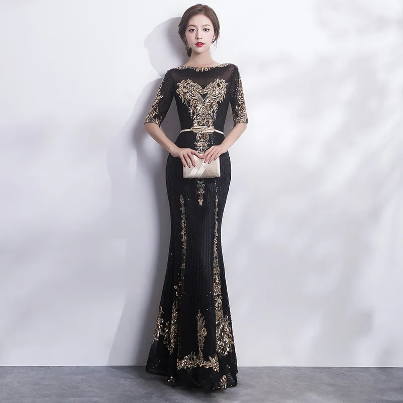 Женское облегающее платье-русалка осеннее платье с блестками и вышивкой для