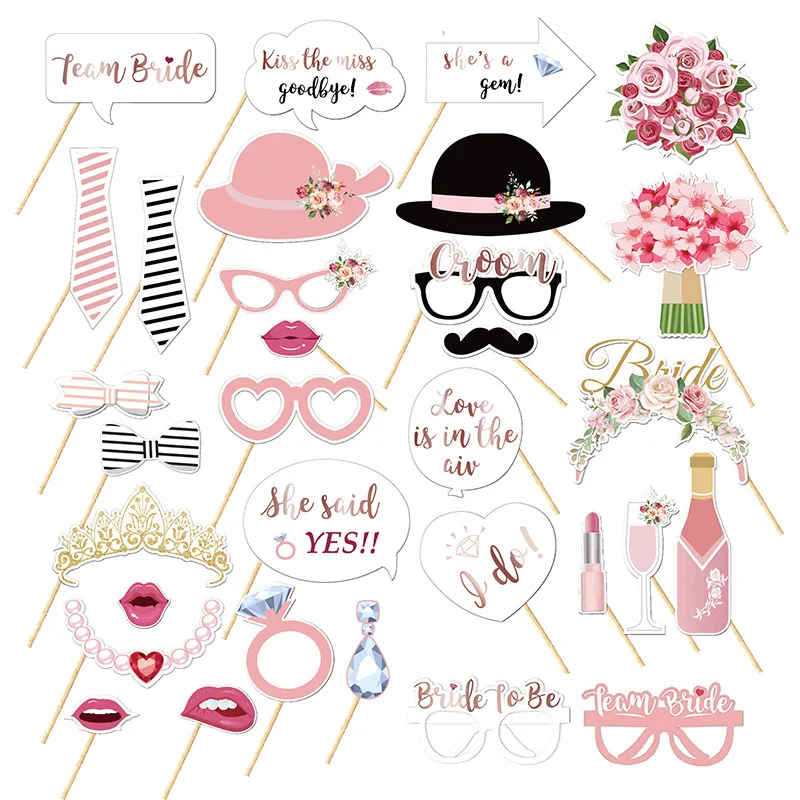 

20/32pcs Photo Booth Props Wedding Decoration Team Bride To Be Bachelor Party Decoration Handheld Mask Photobooth Props Supplies