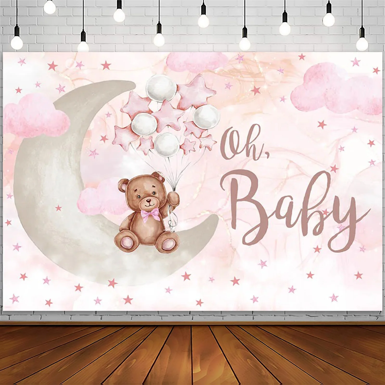 Фотофон для детского душа &quotБелые облака медведь на луне&quot