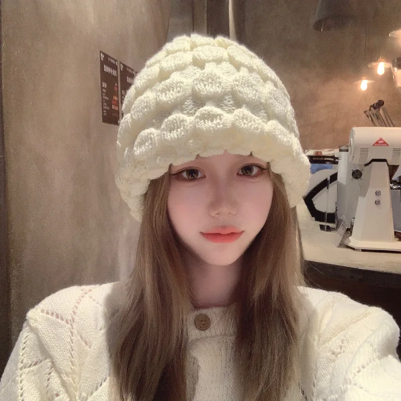 

Thick Wool Hat Women Autumn and Winter Hat All-match Big Face Show Face Small Winter Cold Hat Net Red Ins Black Knitted Hat