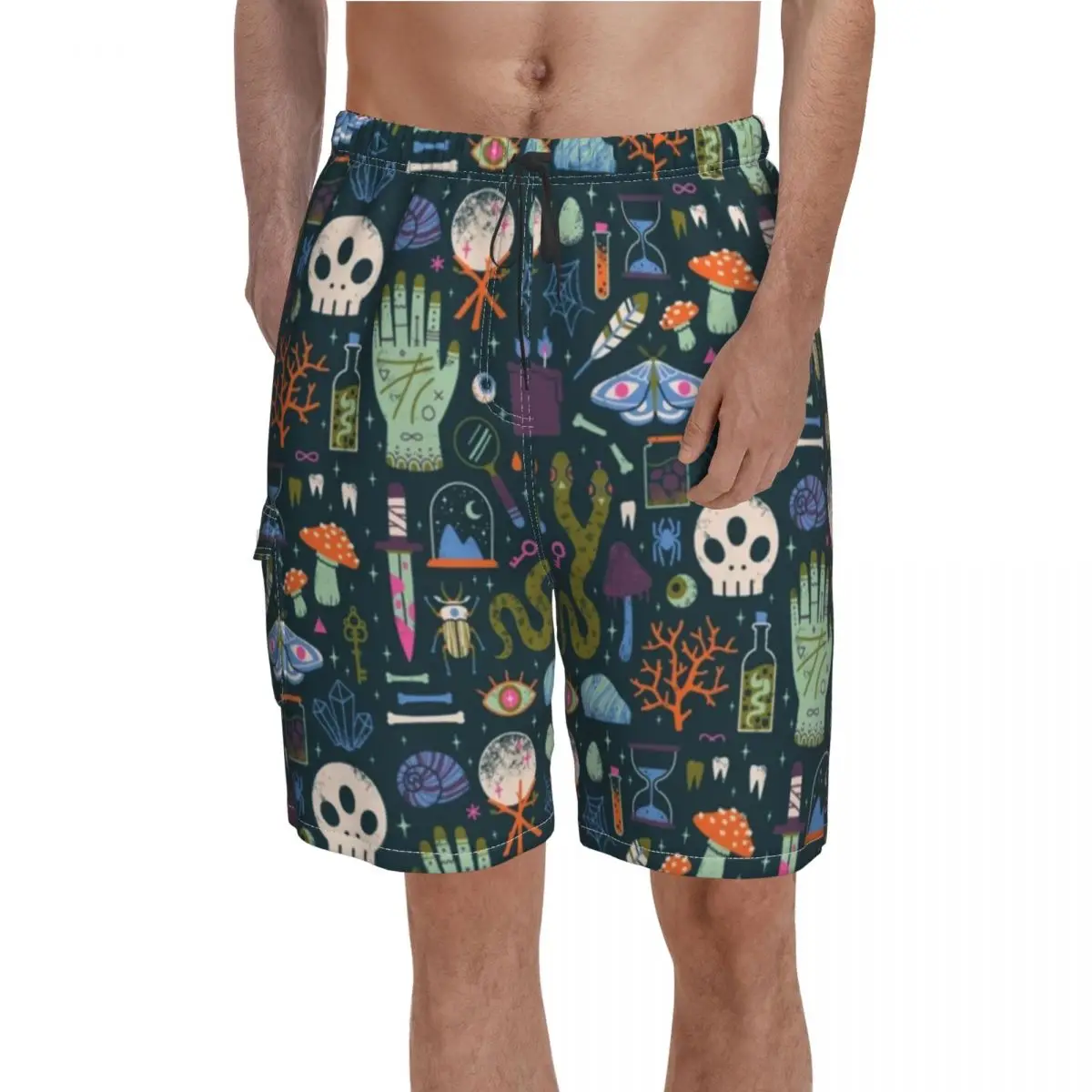 

Spell Skull Board Shorts Cabinet Of Curiosities Spooky Halloween Men Cute Board Short Pants High Quality Print Large Size Trunks