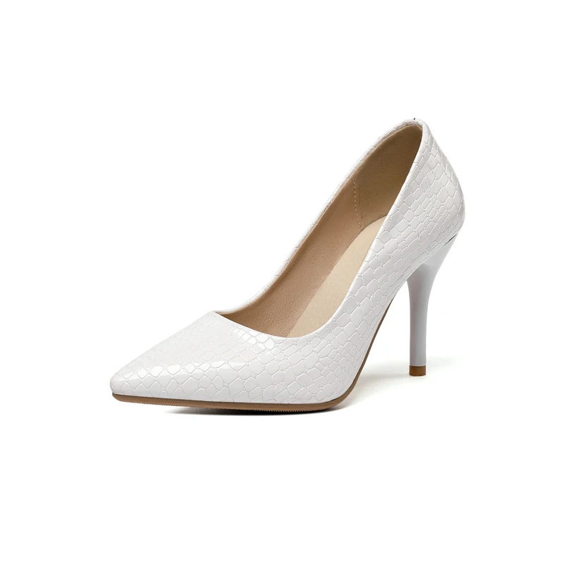Elegant White Black PU Heels Pumps Shoes Litchi Woman Sexy Pointed Toe Women's Heeled Office Ladies Party Wedding Shoe