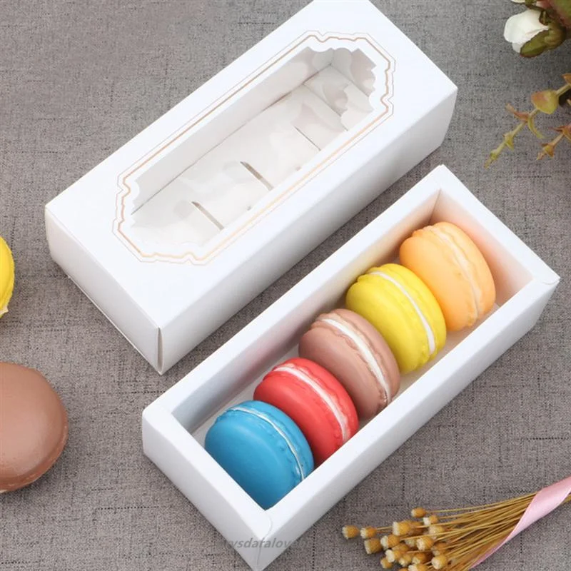 

30pcs Macarons Box With PVC Window White Kraft Paper Gift Packaging Box Birthday Wedding Cake Boxes For Guests