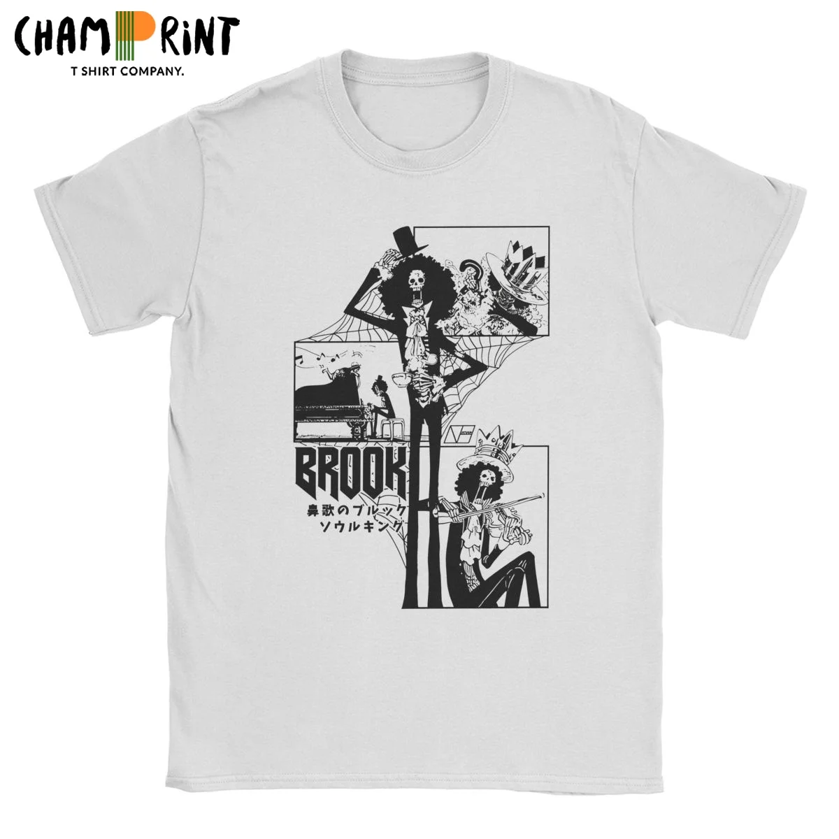 Brook мультфильм Oned аниме кусочки мужские новые хлопковые футболки с круглым