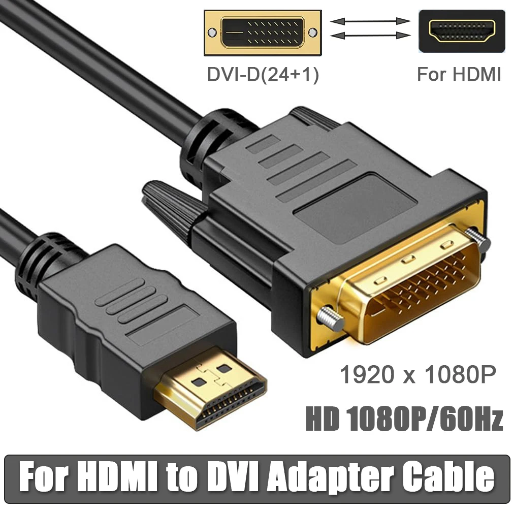 Фото Для кабеля-переходника HDMI-DVI DVI-D (24 + 1) к HDTV HDMI-совместимостью двунаправленного 1080p Full HD для ПК, ноутбука, ТВ-приставки, проектора №1