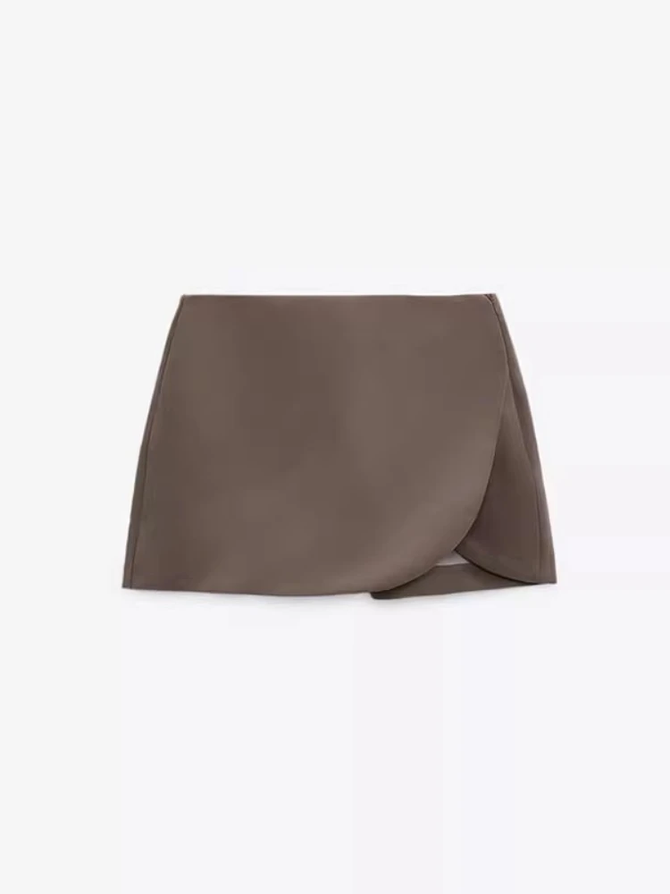 ZBZA Женская Асимметричная Мини-юбка С Высокой Талией На Молнии Свободная Посадка