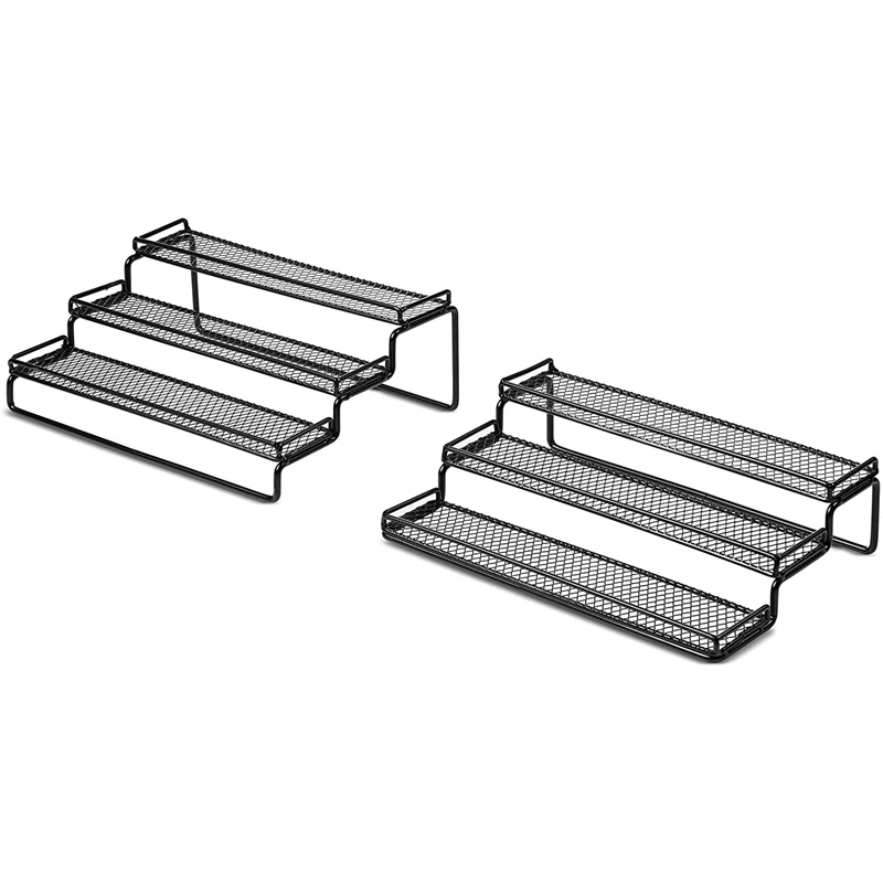 

Трехуровневая расширяемая стойка для специй, органайзер для шкафа, черная современная кухонная подставка для кладовой, трехуровневая полк...
