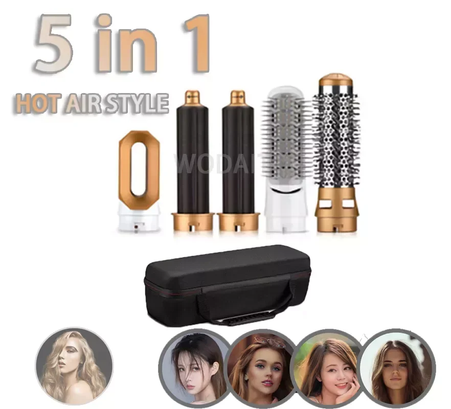 

NEW2023 5 In 1 Kit Hair Dryer Hair Comb Negative Ion Straightener Brush Blow Dryer Air Brush Curling Wand Detachable Brush Kit