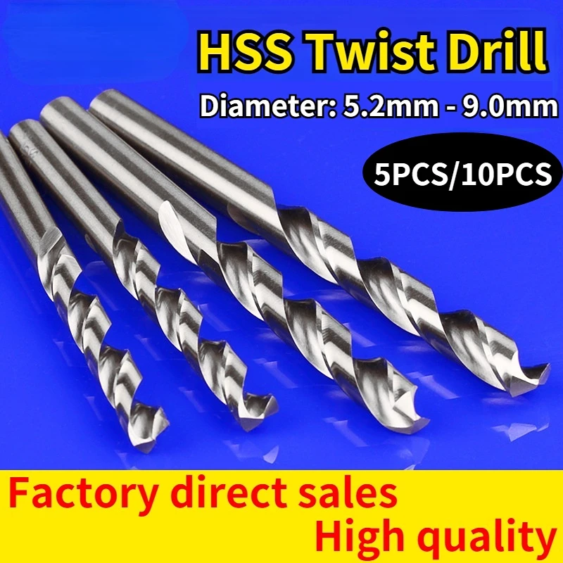 

Hot Selling 5.2mm-9.0mm 5Pcs/10pcs Drill Bits HSS High Speed Steel Drill Bits Set Tool High Quality Electric Power Tools Drills