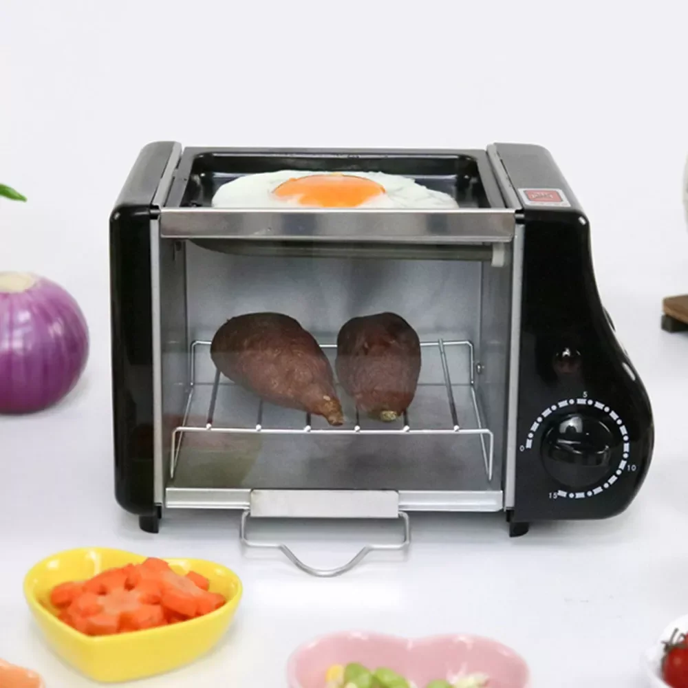 

Electric 3 In 1 Household Breakfast Machine Mini Bread Toaster Baking Oven Omelette Fry Pan Hot Pot Boiler Food Steamer