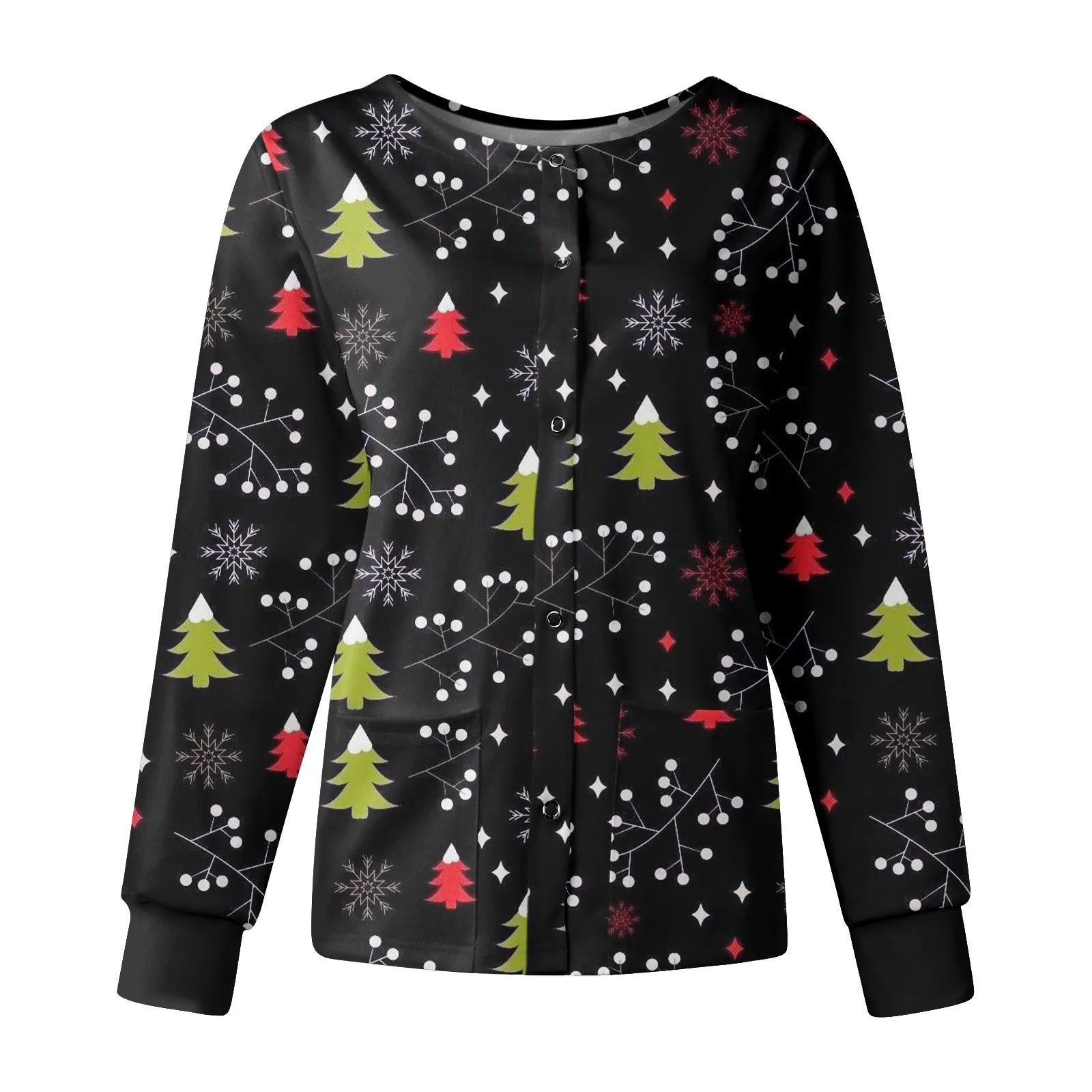 

Женский топ с стоячим воротником и карманами, Рождественский узор, Рабочая форма медсестры с длинным рукавом, однобортный защитный комбинезон, куртка