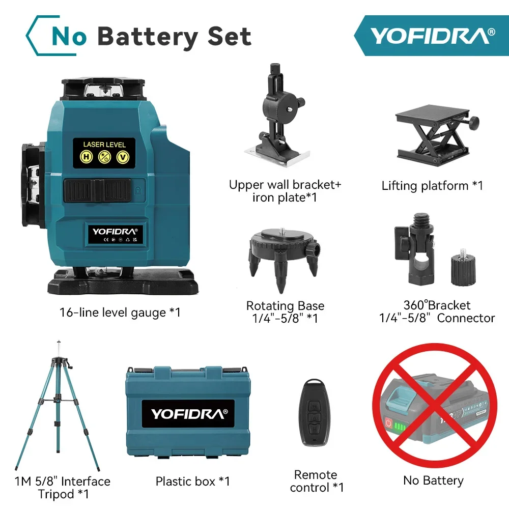 

YOFIDRA 16 Линий 4D Лазерный Уровень Зеленая Линия 18В