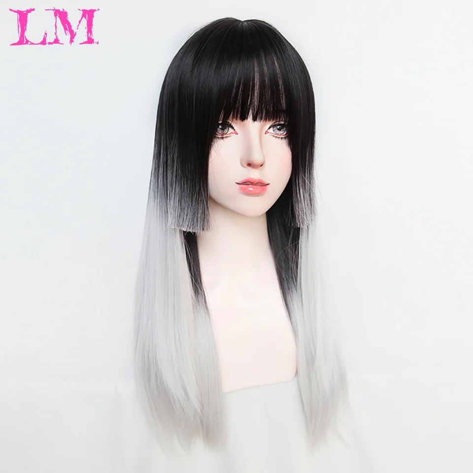 

LM Short Water Wavy Bob Wigs with Bangs Sea ​​Blue Lolita Synthetic Hair for Women Daily Cosplay Heat Resistant Fiber Wig