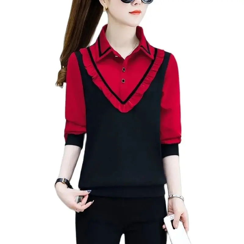 

2023 Long-sleeve Shirt Women's New Spring And Summer Fashion Fake Two-piece Thin Blouse Ladies Blouse Elegant Top Blaus Coat 3XL