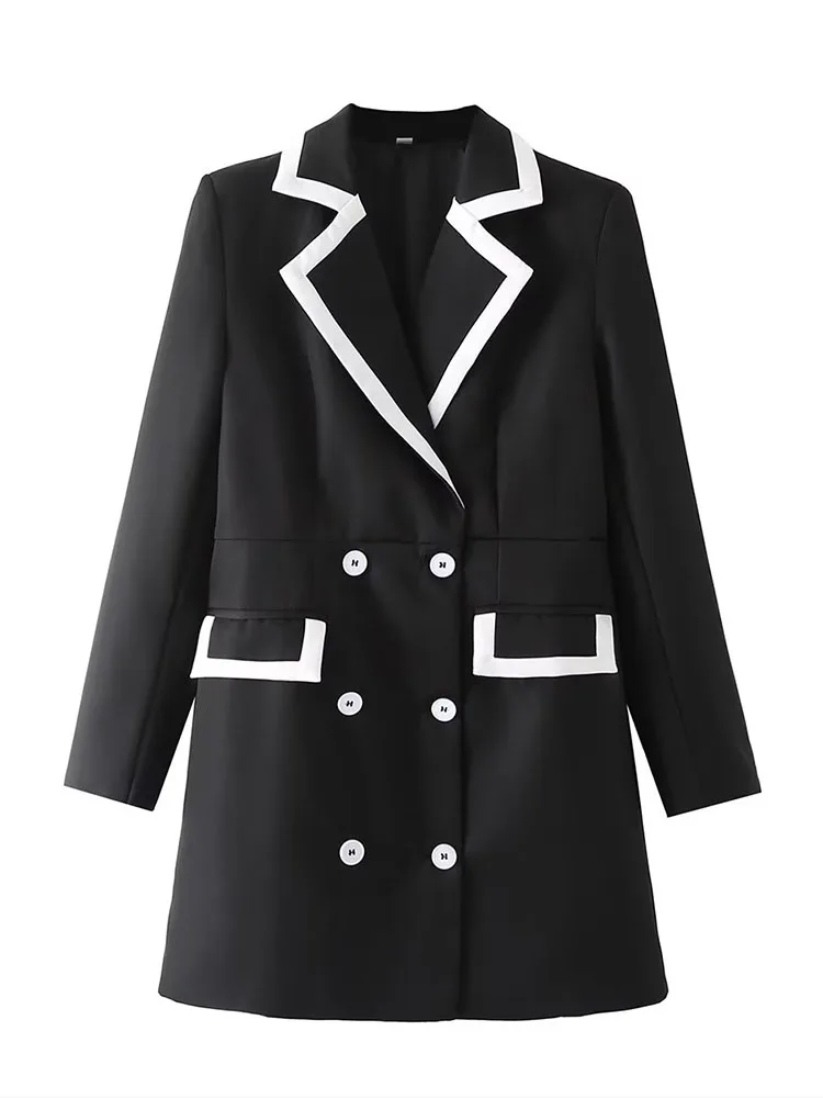 

Women 2022 Autumn New Chic Fashion Contrast color Blazer style Mini Dress Vintage Long Sleeve Female Dresses Vestidos Mujer