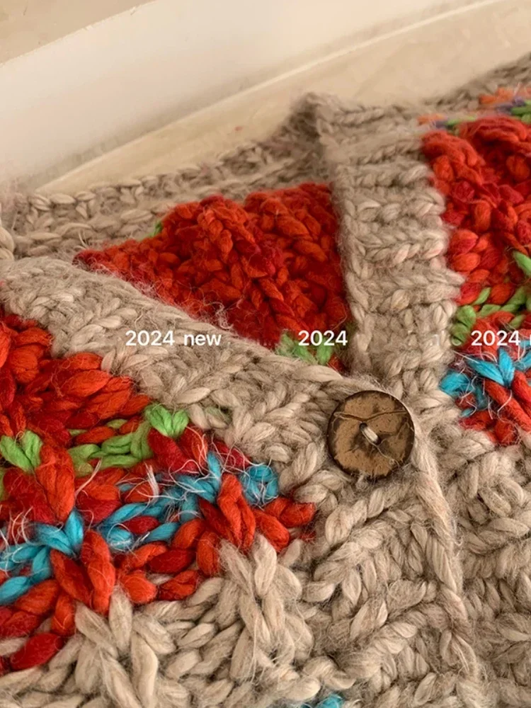 Массивный кардиган женский свободный трикотаж ручной работы осень 2024 нишевый