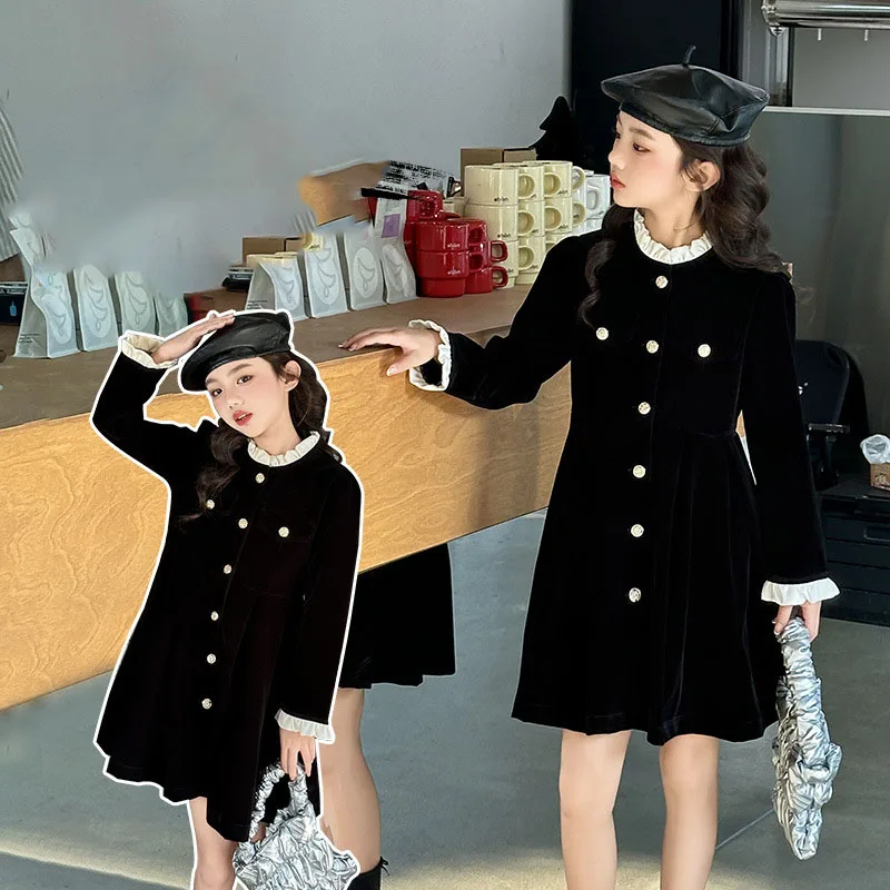 Бархатные школьные танцевальные платья женская одежда Осеннее черное платье для