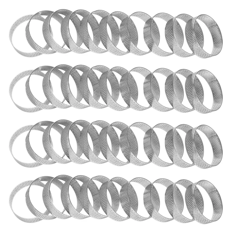 

40Pcs Circular Tart Rings With Holes Stainless Steel Fruit Pie Quiches Cake Mousse Mold Kitchen Baking Mould 7Cm