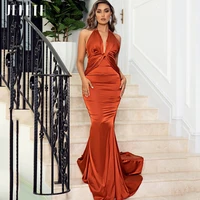jeheth elegant halter satin v neck burnt orange evening dresses %d9%81%d8%b3%d8%a7%d8%aa%d9%8a%d9%86 %d8%a7%d9%84%d8%b3%d9%87%d8%b1%d8%a9 sexy long pleated backless party prom gowns trains