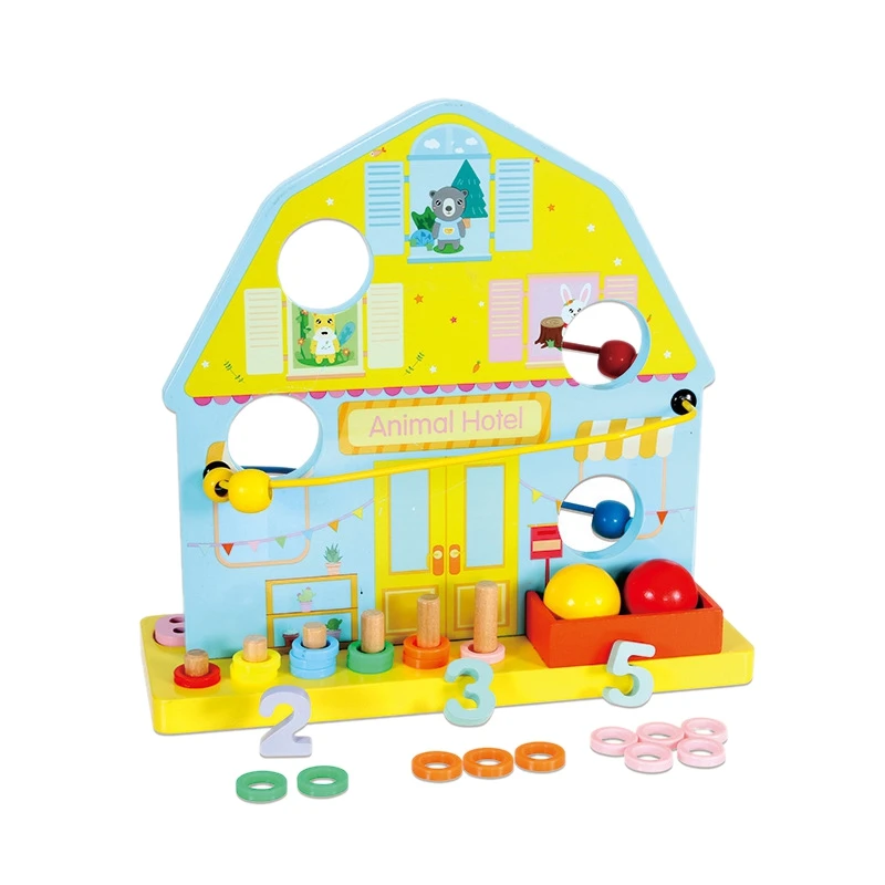 

-Многофункциональный домик с вращающимся шаром, логарифмическая доска, головоломка, игрушка, детские часы, цифровая познавательная деревян...