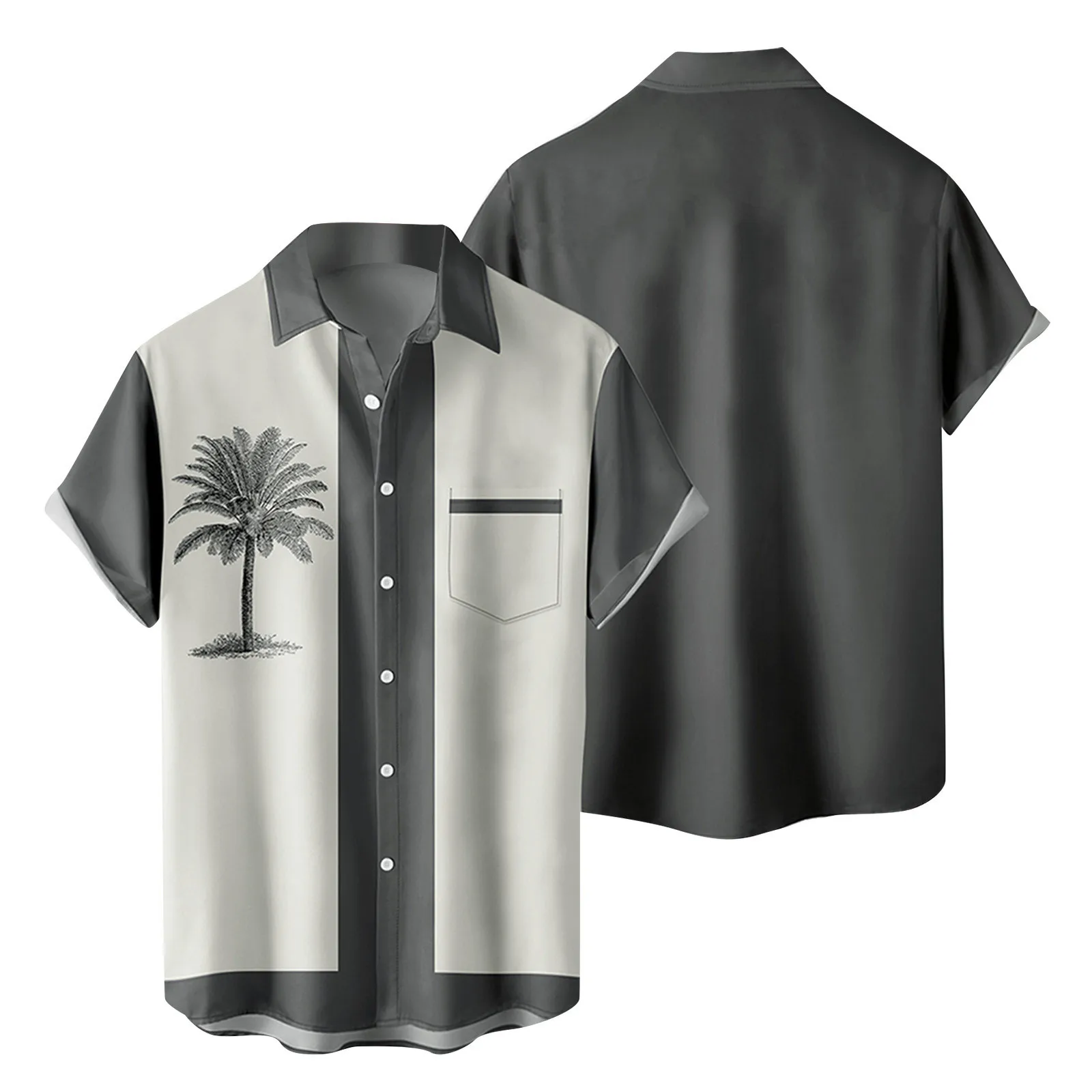 

Aqua Shirt Mens Fashion And Leisure 3D Digital Printing Buckle Pocket Lapel Short Sleeve Shirt Top Tee Shirt Pack Men