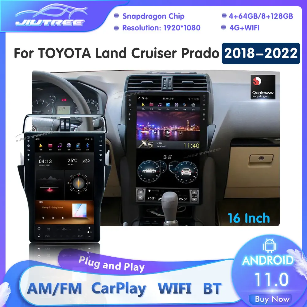 

Tesla Android 11 для TOYOTA Land Cruiser Prado 2018-2022 Автомобильная Мультимедийная магнитола 16 дюймов GPS 4G навигация стерео плеер головное устройство