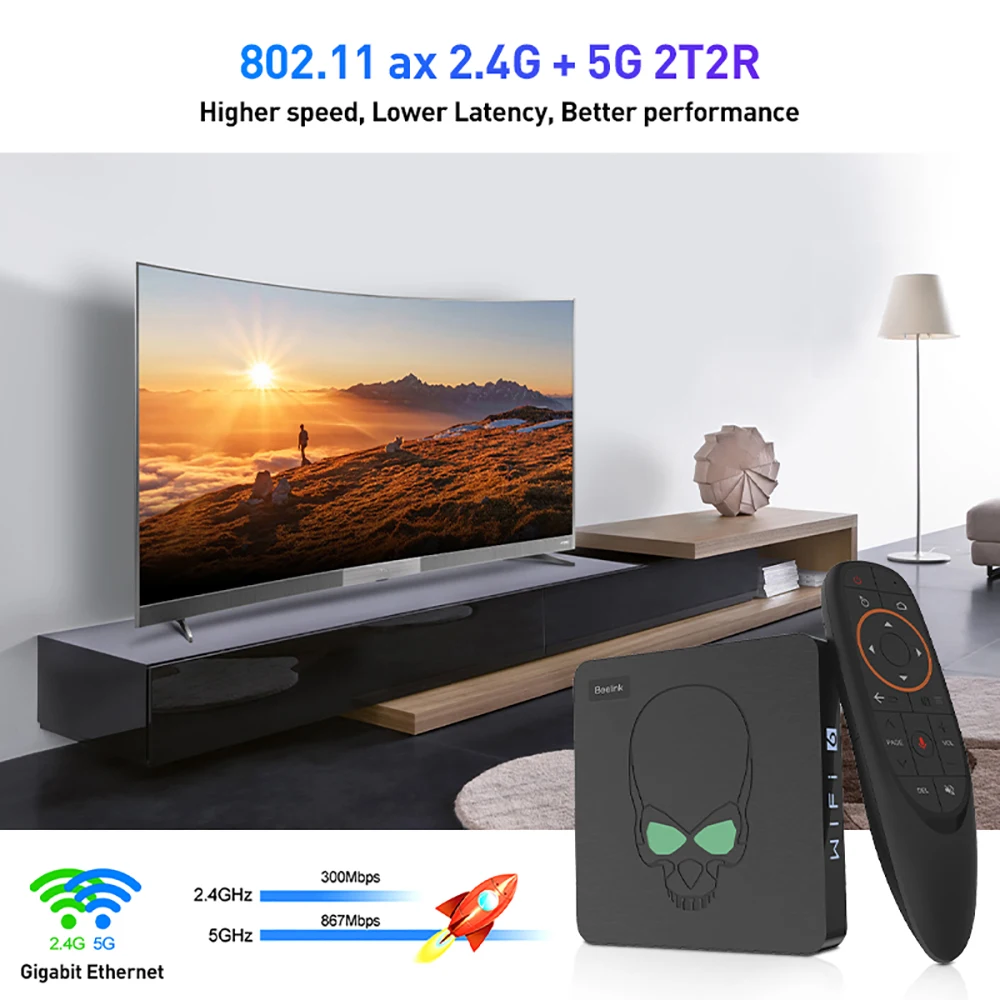 ТВ-приставка Beelink GT-King 4K Android 9 0 WiFi 6 Amoglic S922X голосовое дистанционное управление 64