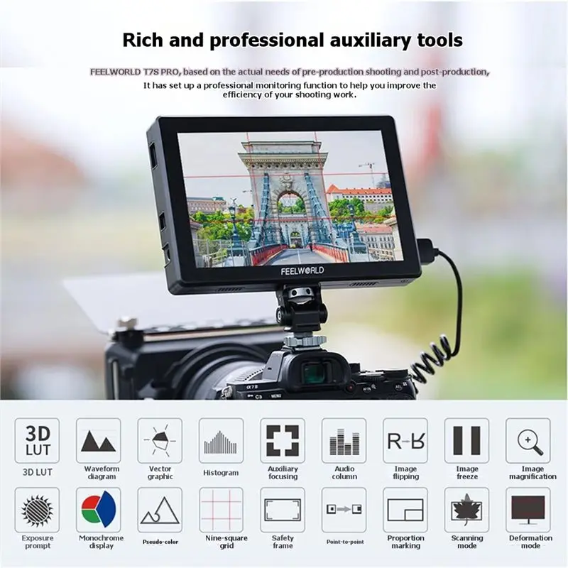 Фото FEELWORLD T7 PRO 7-дюймовый видеомонитор для съемки на камеру с яркостью 2000 нит, совместимый с 4K, в алюминиевом корпусе №2