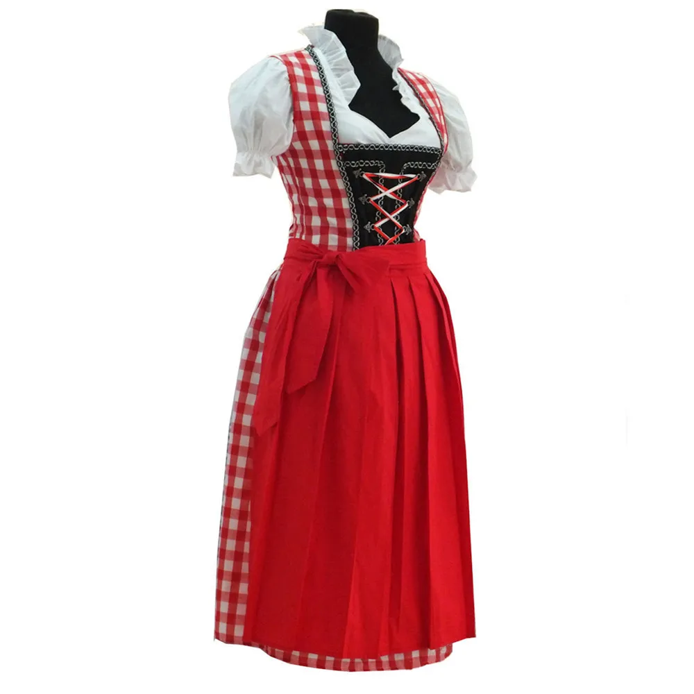 

Traditional Women's Oktoberfest Costume for Beer Festival Bavarian Plaid Dirndl Dress Suit Carnival Halloween Fancy Dress Up