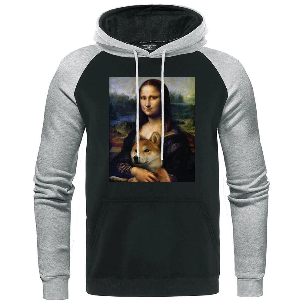 

Mona Lisa Holding A Shiba Inu Clothes Men Fashion Crewneck Sweatshirt Autumn Loose New Raglan Hoodie Unisex Fleece Sweatshirt