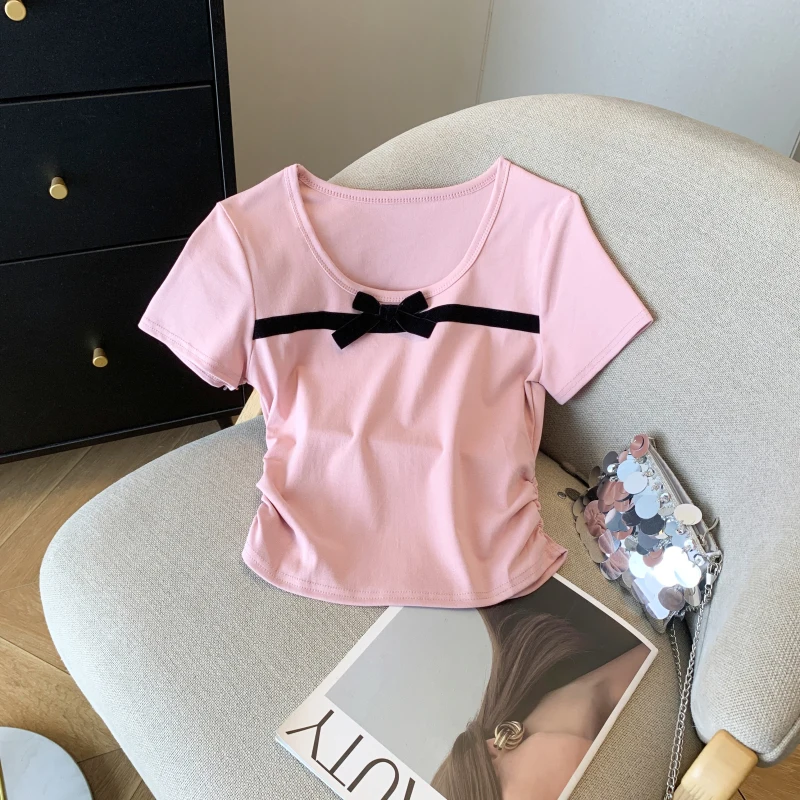 Женская футболка с коротким рукавом и бантом | AliExpress