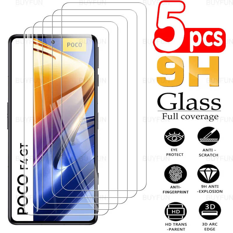 

Glass For Poco F4 GT 5pcs Full Cover HD Tempered Glass Film For Xiaomi Poco X4 Pro Poko M4 Pro 5G Safety Protective Glass Case