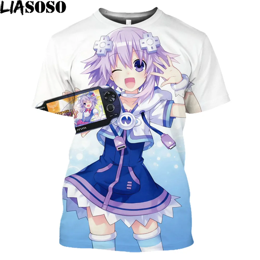 

LIASOSO Hyperdimension Neptunia 3D Print Anime Harajuku Japan Style T-Shirts Streetwear Men Women Casual Game Anime Top Tees