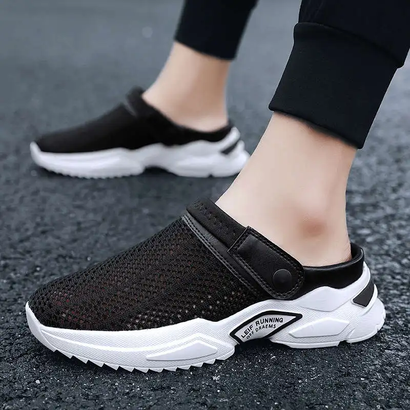 

Knit Sandals Platform Boy Slippers For Men No-Leather Casual Flat Shoes High Ankle Clogs Kids Tennis Zaparillas Gentleman Net