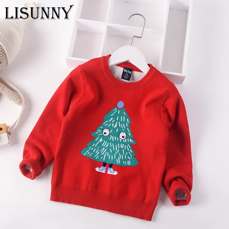 

Осень-зима 2023, Детский свитер с рождественской елкой, пальто для девочек, детская одежда, детский хлопковый плотный шерстяной топ, вязаный пуловер для мальчиков