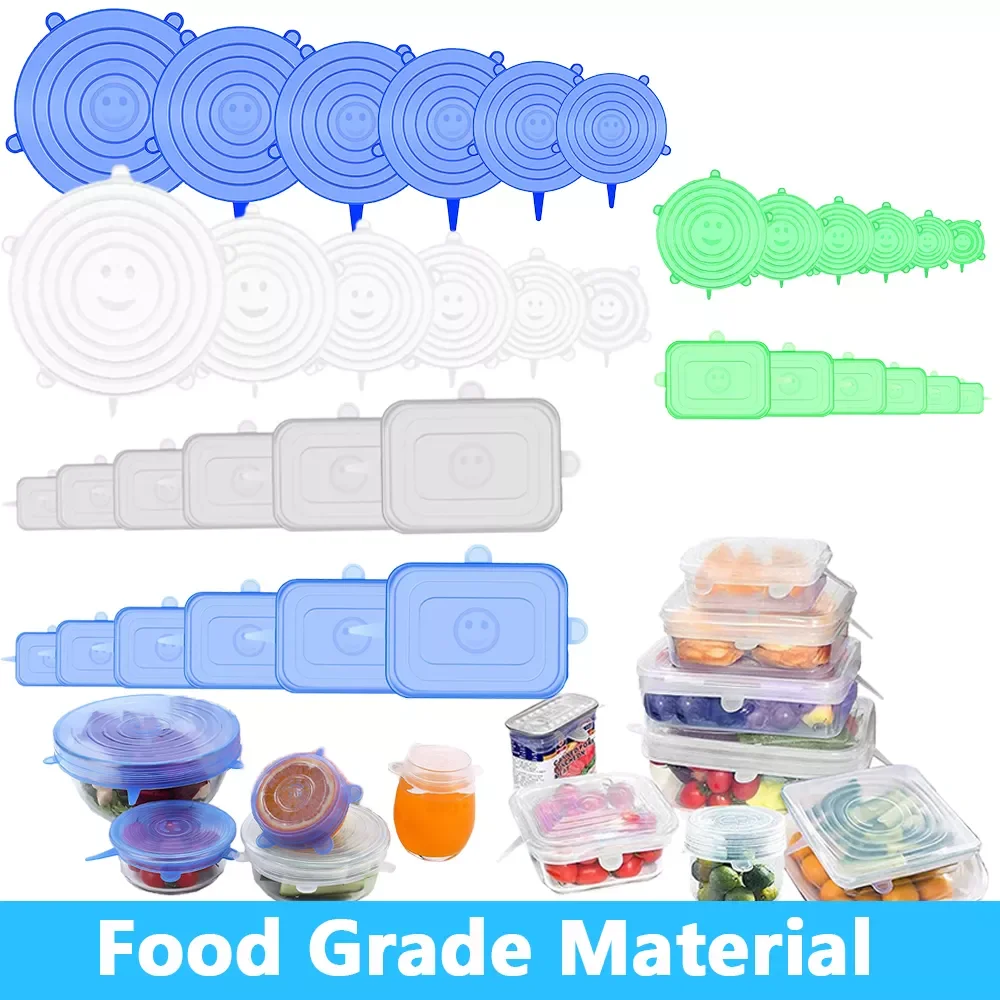 

Food Silicone Cover Cap Reusable Silicone Stretch Lids for Microwave Cookware Airtight Food Wrap Covers Keeping Fresh Seal Bowl