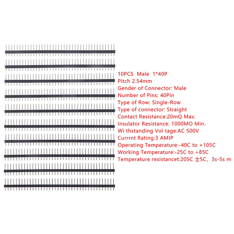 

40 Pin 1x40 Single Row Male 2.54 Breakable Pin Header PCB JST Connector Strip for Arduino