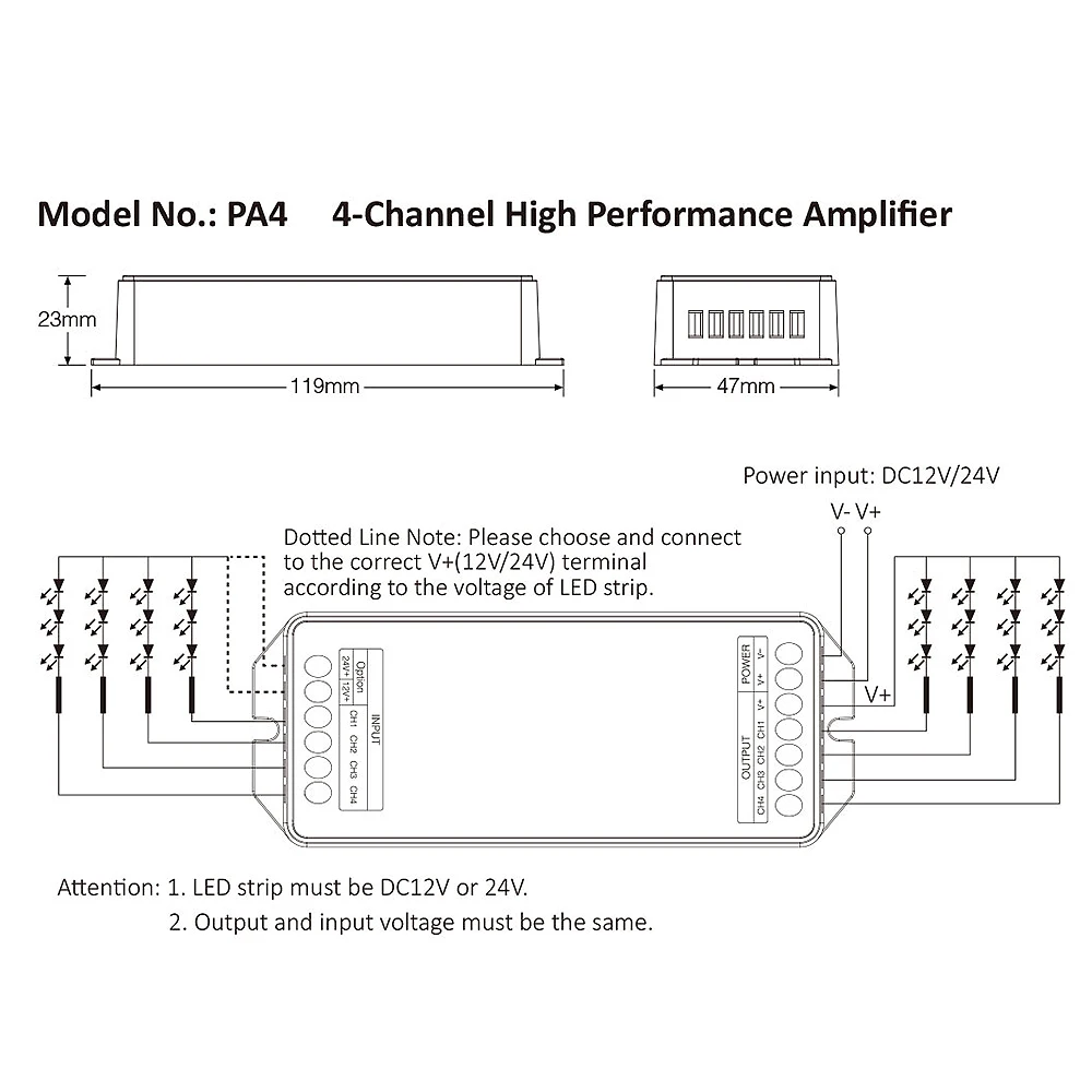 Контроллер Светодиодных Лент Miboxer PA4 RGBW 4-канальный 15 А ШИМ-диммер Постоянного