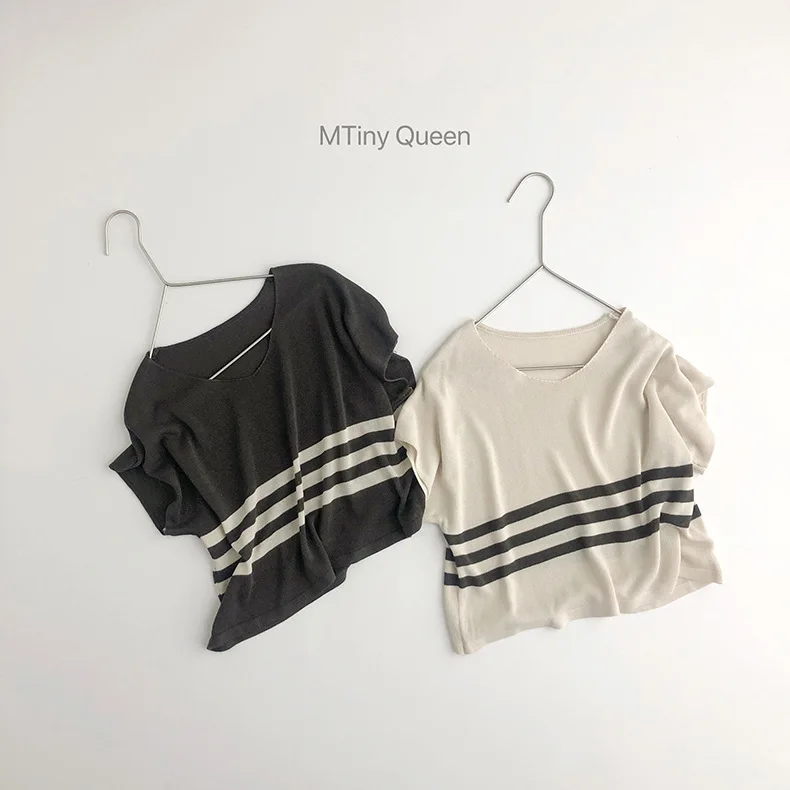 2022 New Summer Children Short Sleeve T Shirt Kids Knit T Shirts Baby Cotton Tee Tops Boys And Girls Striped T Shirt Infant Vest