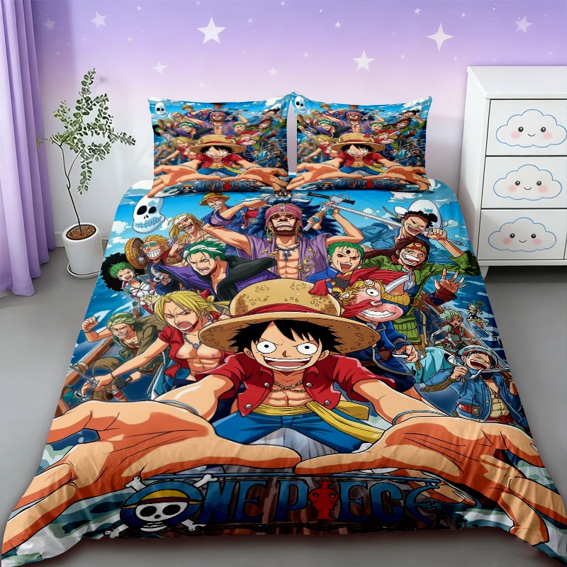 Комплект постельного белья One Piece с мультяшным принтом Луффи, мягкий и удобный, размеры QueenKingTwinFull, для подростков и мальчиков, подарок для мальчиков, мягкий и уютный. (art.: 3920d95b52bd2) - 3920d95b52bd2