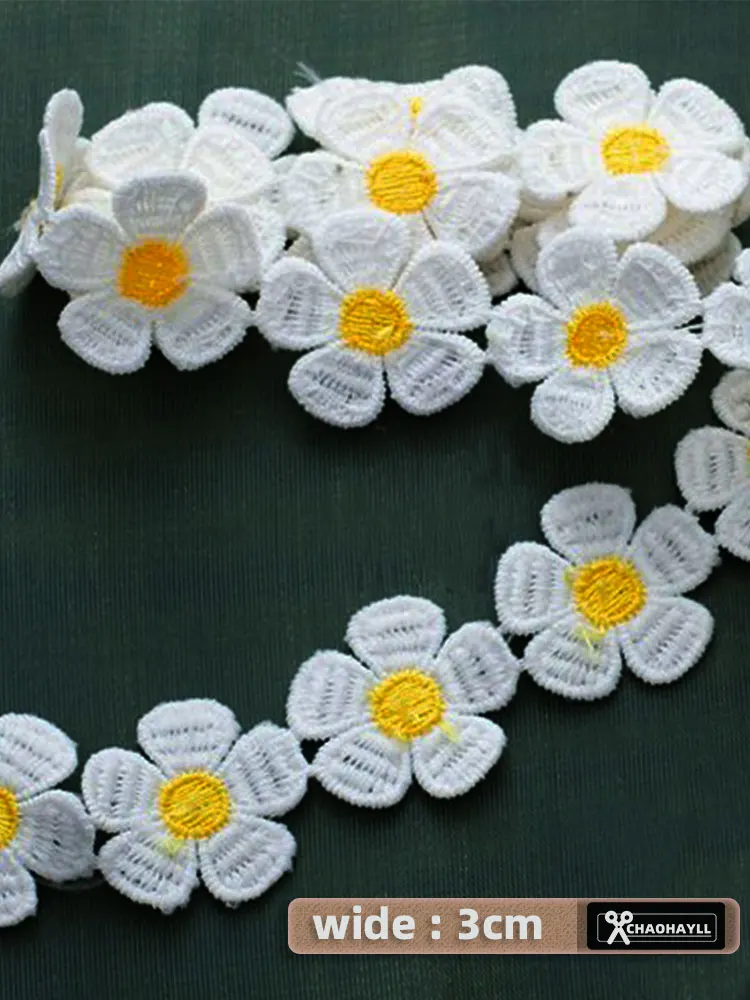 

1 Yard Embroidered Yellow Daisy Lace for Fringe Trim Party Wedding Dress Applique Collar DIY Patches Ribbon Sewing Accessories