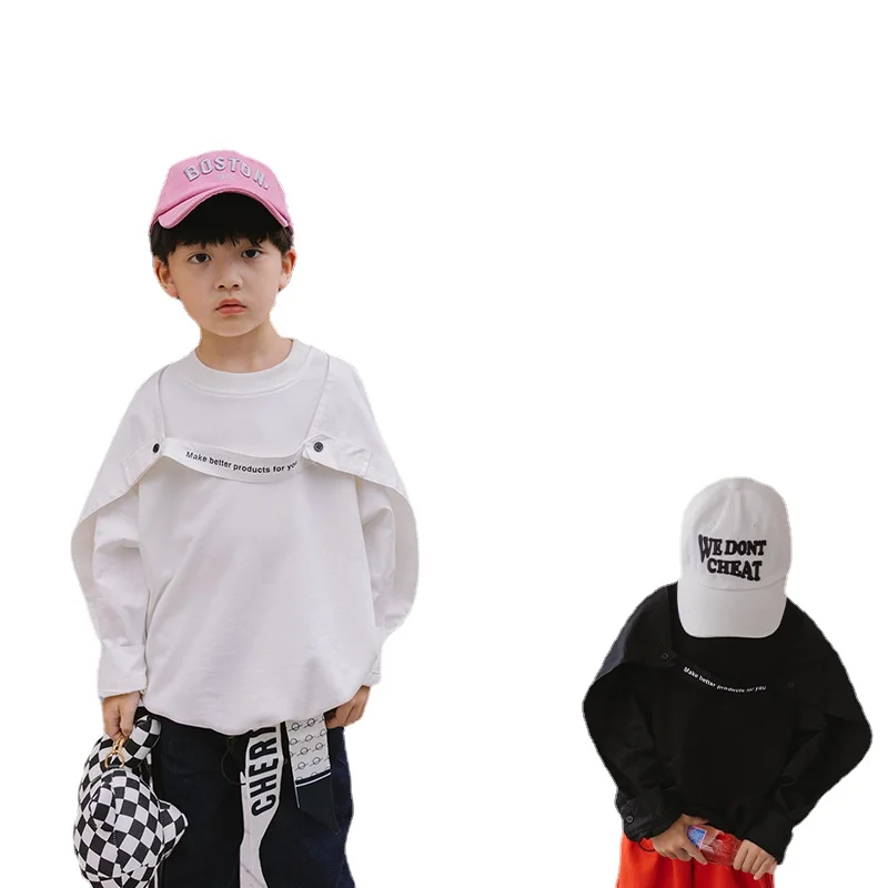 Children's clothing 2022 autumn new boy's cape sweater top children's fake two-piece pullover
