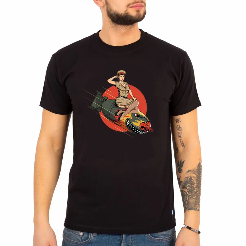 

Pin-up Girl Bombs Away Poster Retro T Shirt Men Tops Clothing Women Classic Graphic T-shirts Boyfriend Birthday Short-sleev